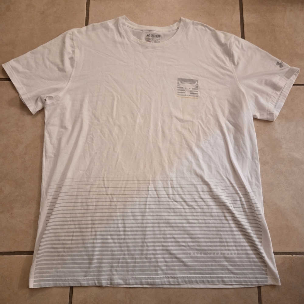 White Project Rock Under Armour Striped Men's Shirt 2XL